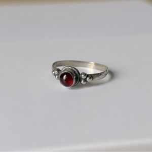 Vintage Nepal silver ring with red Garnet gemstone